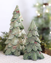 Green Glitter Trees With Garland and Bows