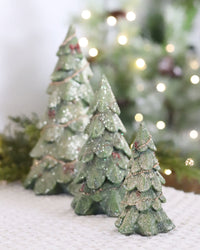 Green Glitter Trees With Garland and Bows