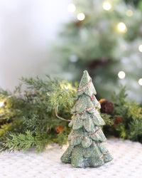 Green Glitter Trees With Garland and Bows