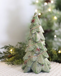 Green Glitter Trees With Garland and Bows