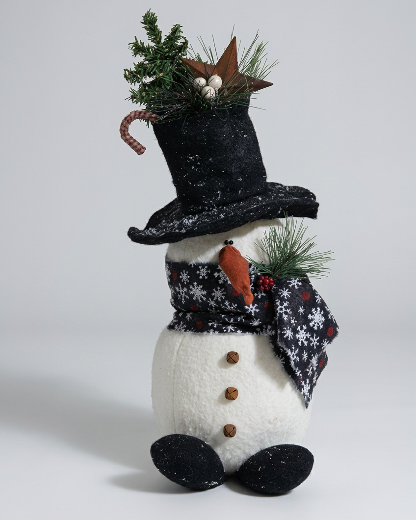 Tree Top Hat Snowman With Snowflake Scarf 18.5