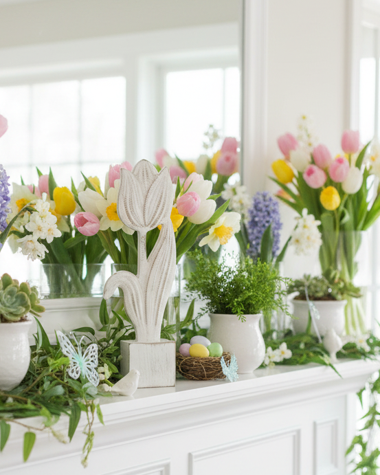 Distressed Wooden Tulip on Block 8"H