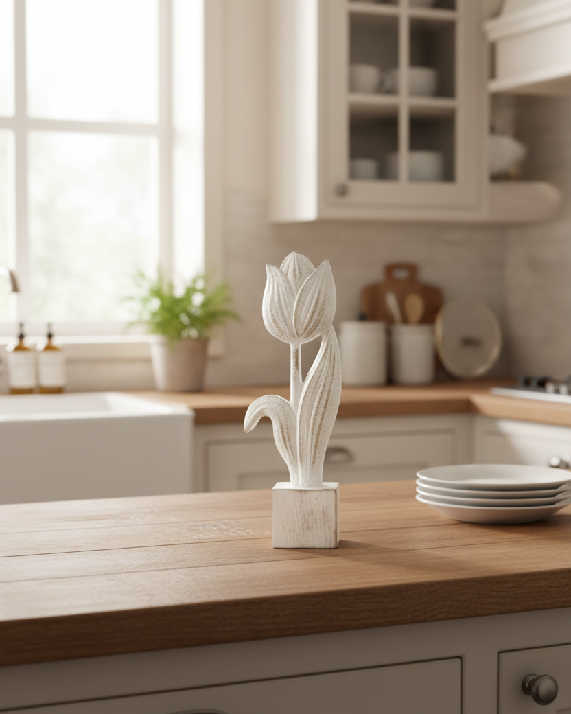 Distressed Wooden Tulip on Block 8"H