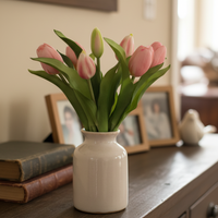 Tulip Bundle Pink Flower and Bud Real Touch 12"