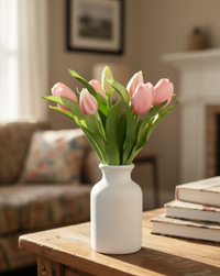 Tulip Bundle Pink Flower and Bud Real Touch 12"