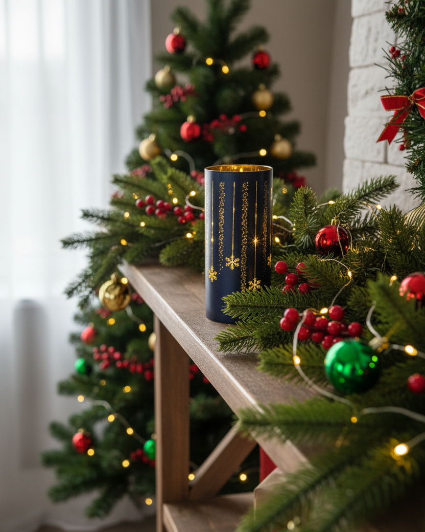 Twinkle Lighted Holiday Design Cylinder