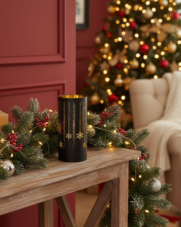 Twinkle Lighted Holiday Design Cylinder
