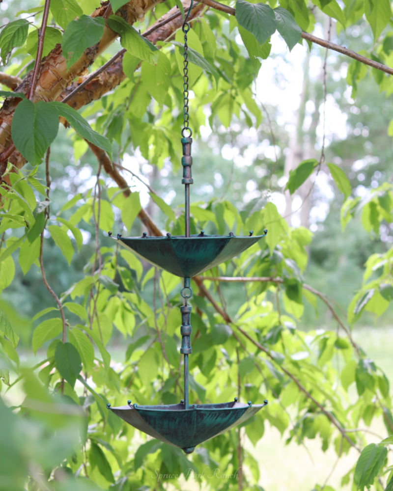 Metal Patina Umbrella Hanging Bird Feeder