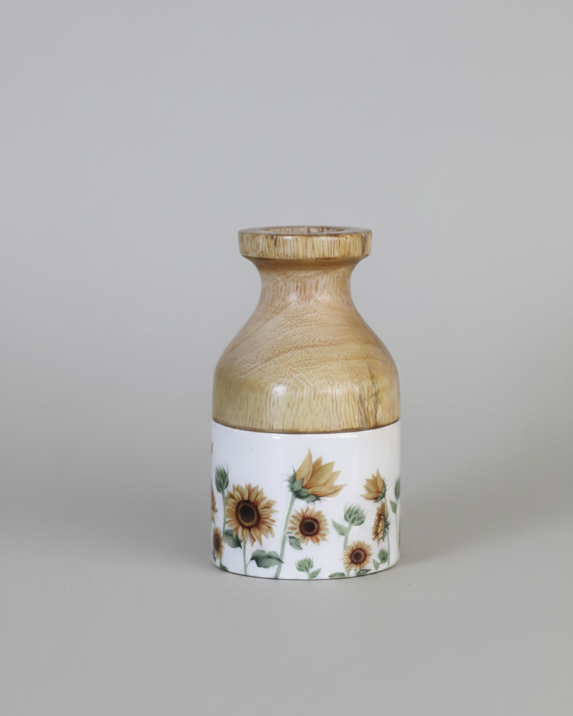 Sunflower Enamel Wood Vase