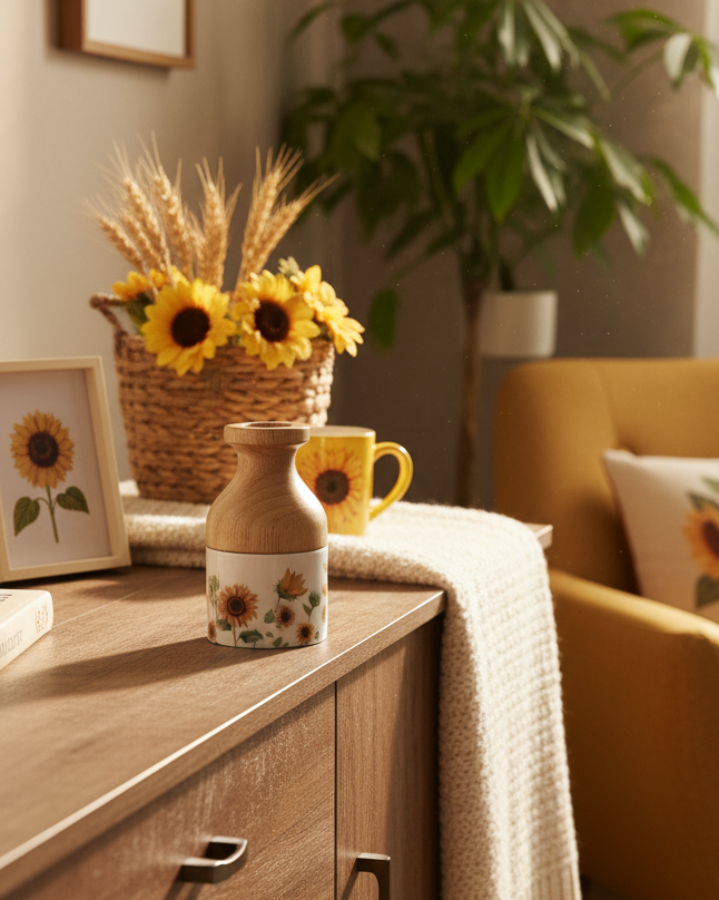 Sunflower Enamel Wood Vase
