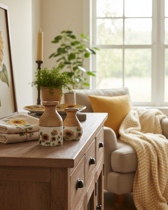 Sunflower Enamel Wood Vase