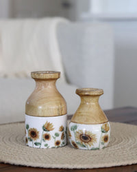 Sunflower Enamel Wood Vase