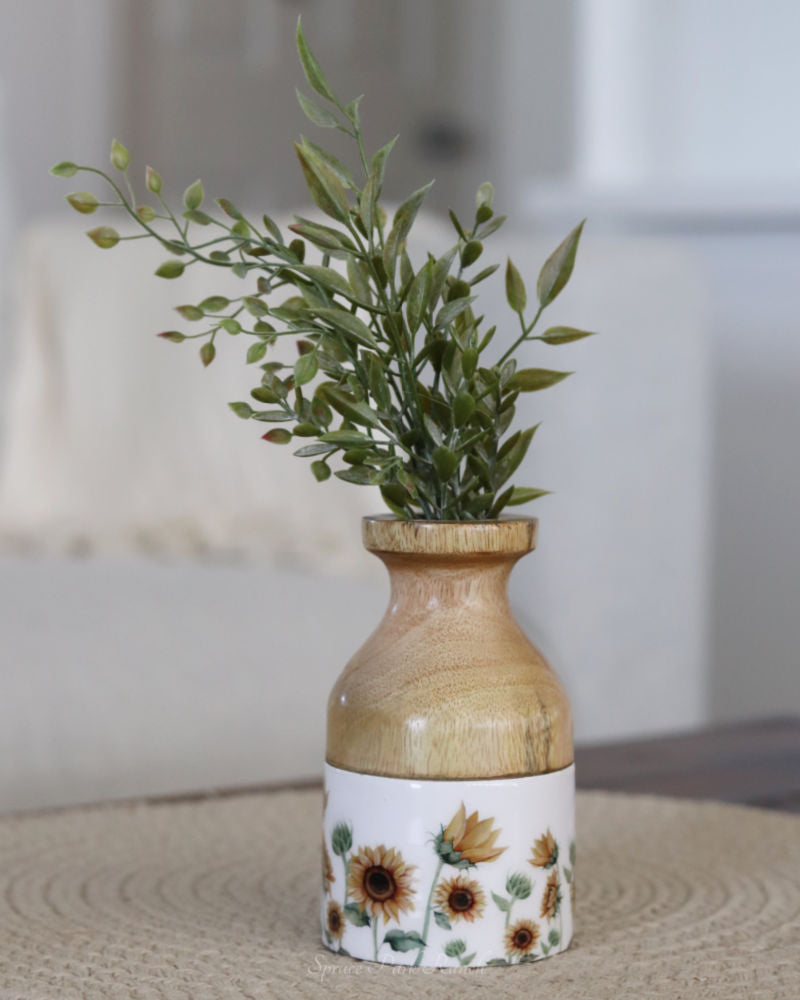 Sunflower Enamel Wood Vase