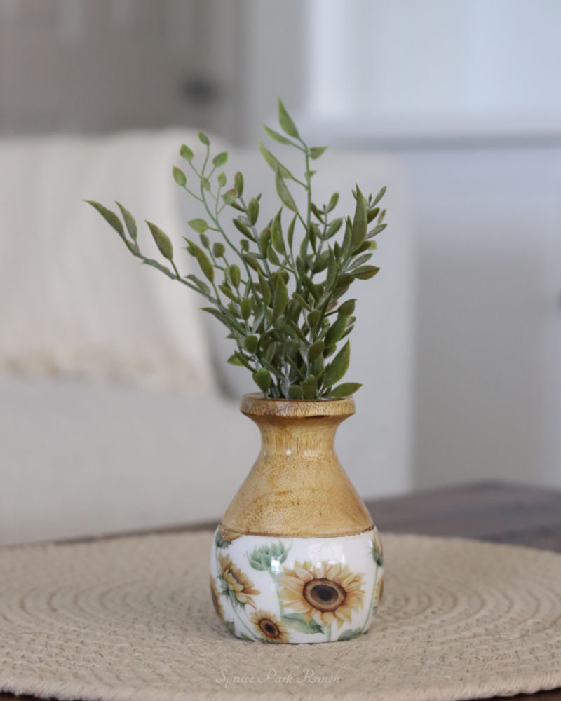 Sunflower Enamel Wood Vase