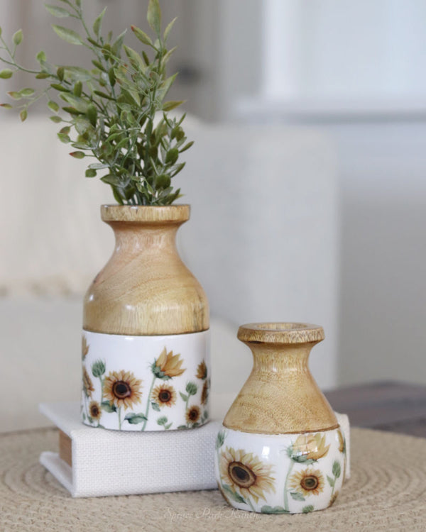 Sunflower Enamel Wood Vase