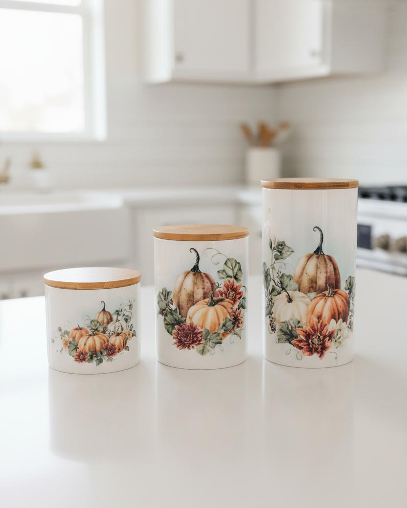 Vintage Autumn Canister Set - Orange Pumpkin