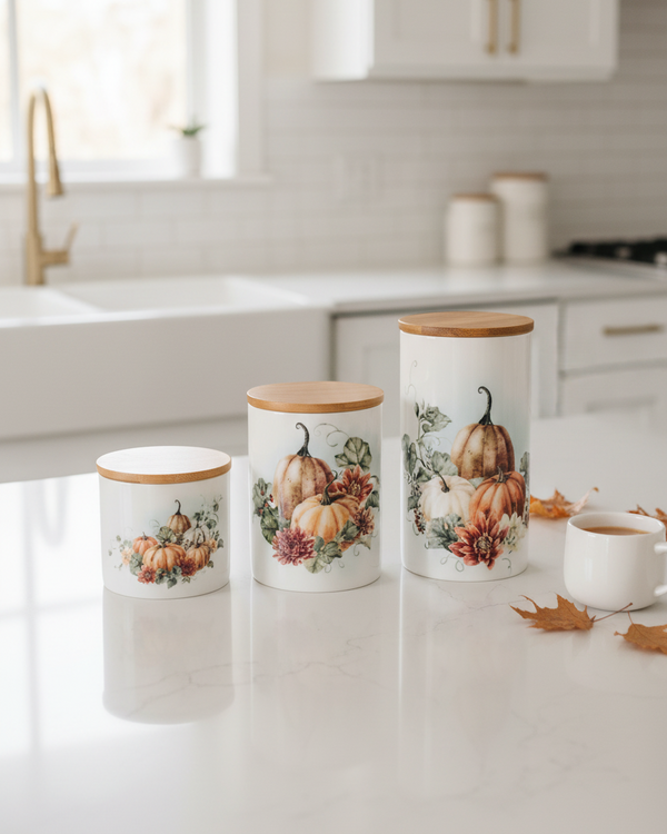 Vintage Autumn Canister Set - Orange Pumpkin