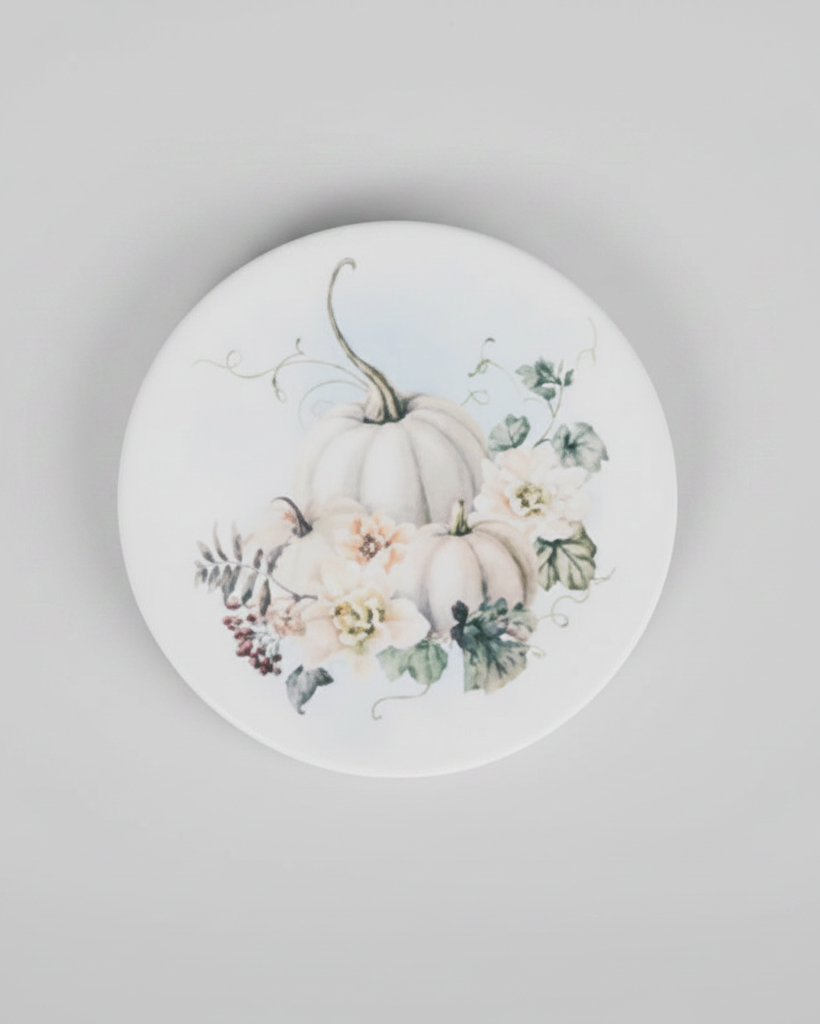 Vintage Autumn Pumpkin Coasters Set of 4 - White Pumpkins