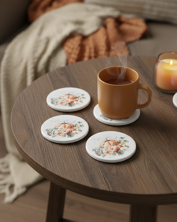 Vintage Autumn Pumpkin Coasters Set of 4 - Orange Pumpkins