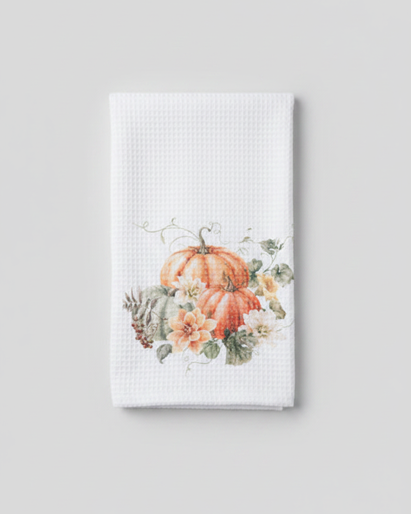 Vintage Autumn Tea Towel - Pumpkin Bouquet