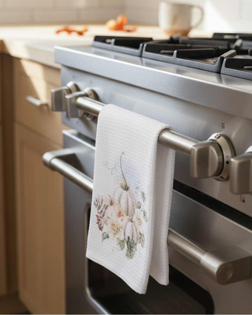 Vintage Autumn Hand Towel - White Pumpkin and Berries