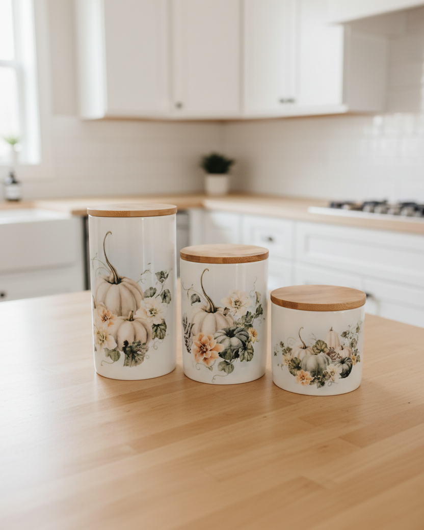 Vintage Autumn Canister Set - White Pumpkin