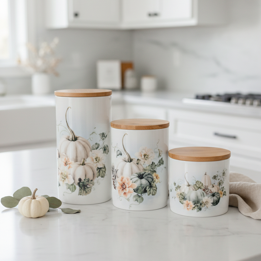 Vintage Autumn Canister Set - White Pumpkin