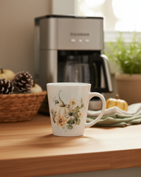 Vintage Autumn Coffee Mug - Ivory & Green Pumpkin Bouquet