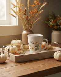 Vintage Autumn Coffee Mug - Ivory & Green Pumpkin Bouquet
