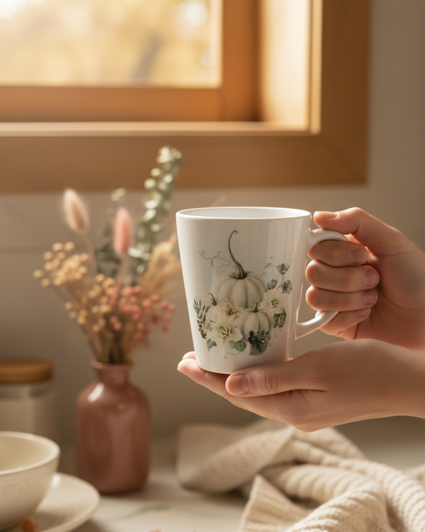 Vintage Autumn Coffee Mug - White Pumpkin Trio