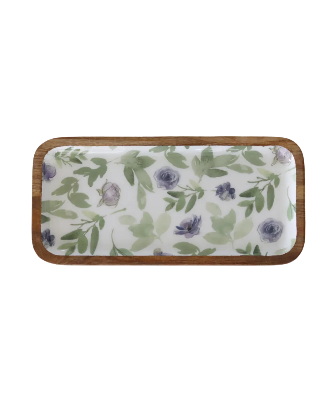 Violet Meadows Florals and Leaves Wood Tray