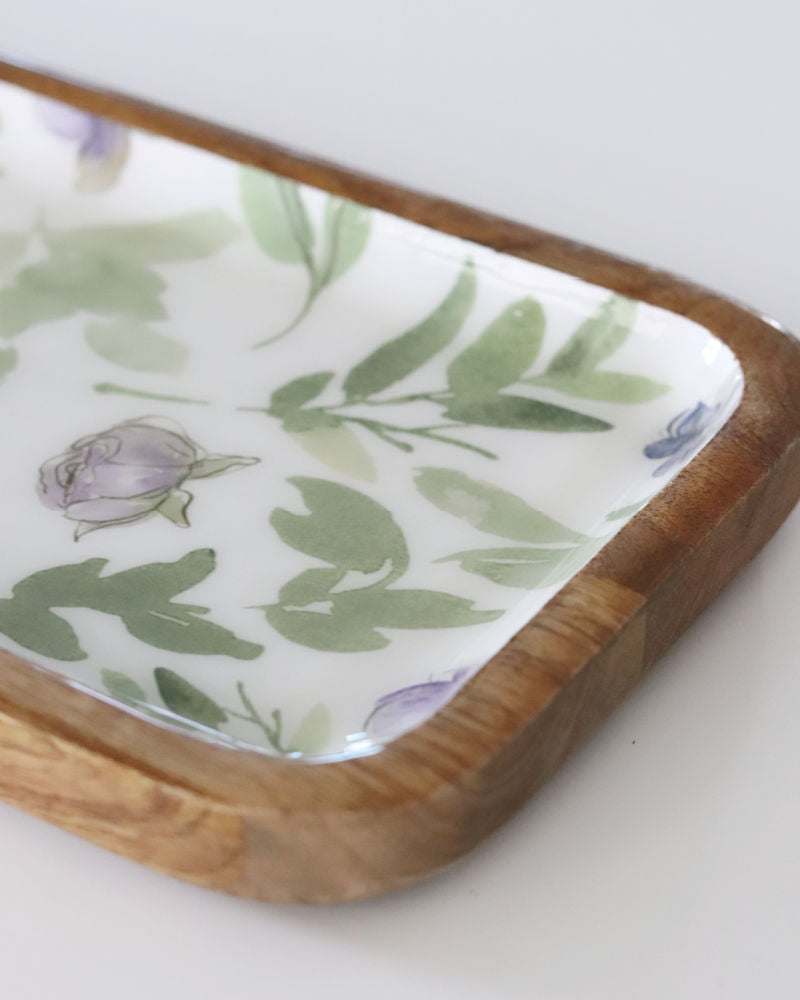 Violet Meadows Florals and Leaves Wood Tray