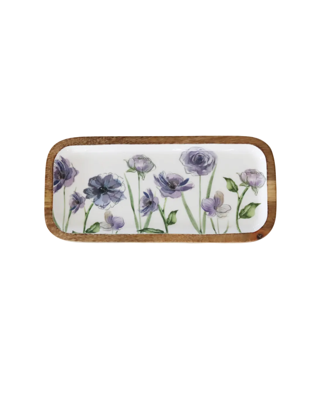 Violet Meadows Flowers Wood Tray