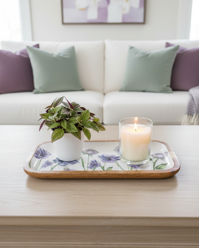 Violet Meadows Flowers Wood Tray