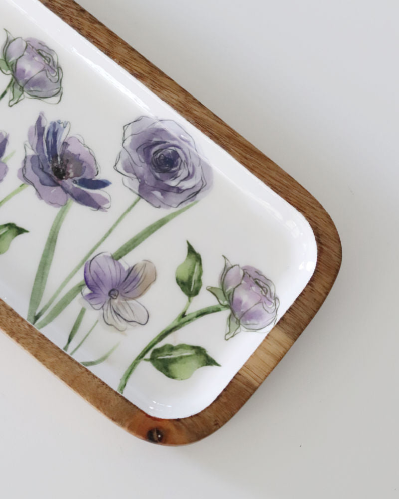 Violet Meadows Flowers Wood Tray