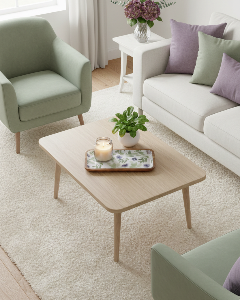 Violet Meadows Florals and Leaves Wood Tray