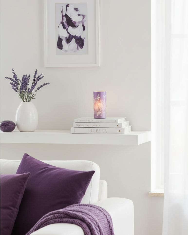 Violet Meadow Glass LED Cylinder