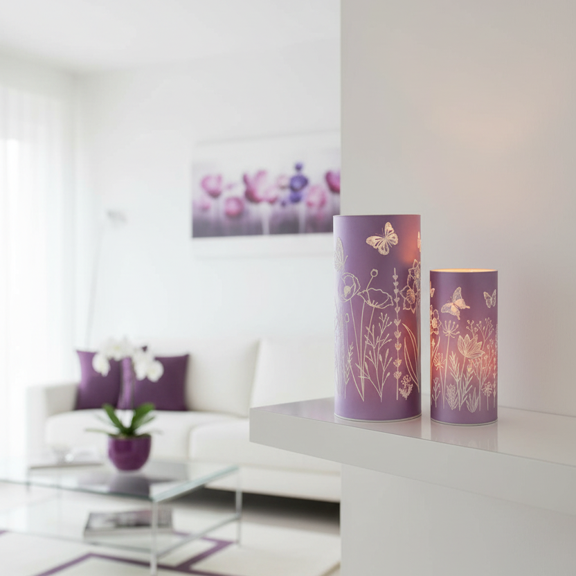 Violet Meadow Glass LED Cylinder