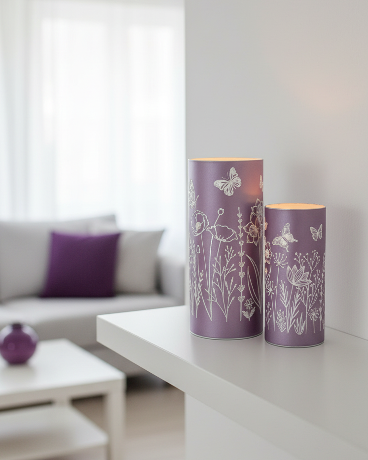 Violet Meadow Glass LED Cylinder