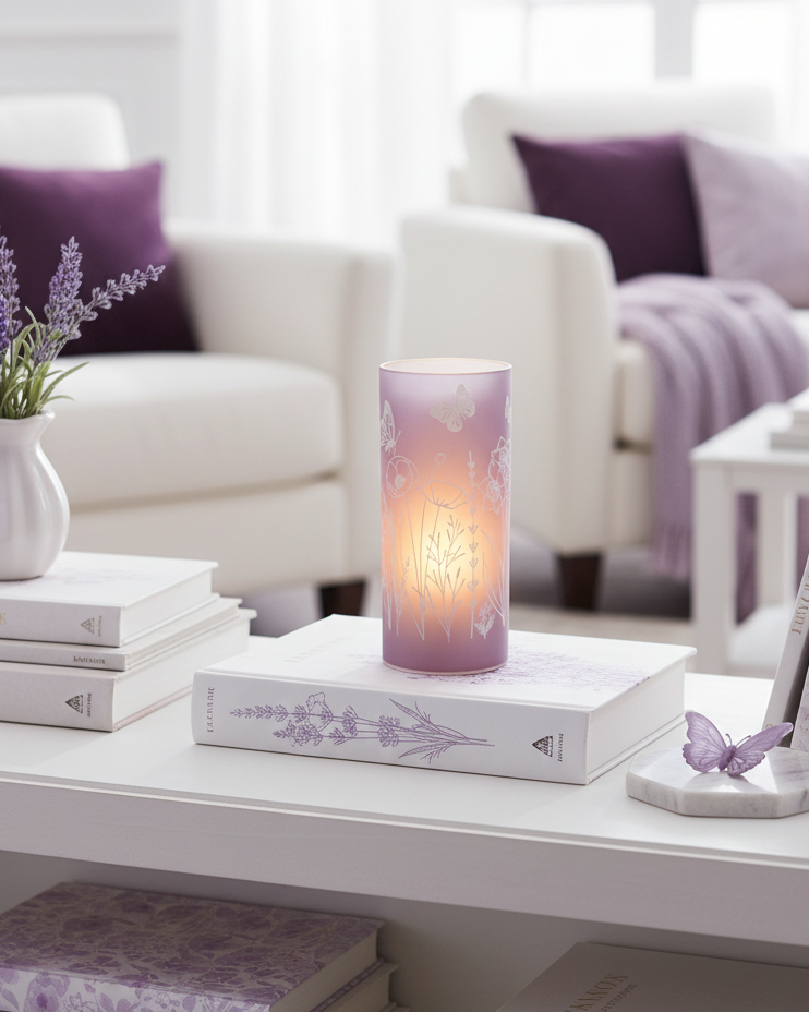 Violet Meadow Glass LED Cylinder