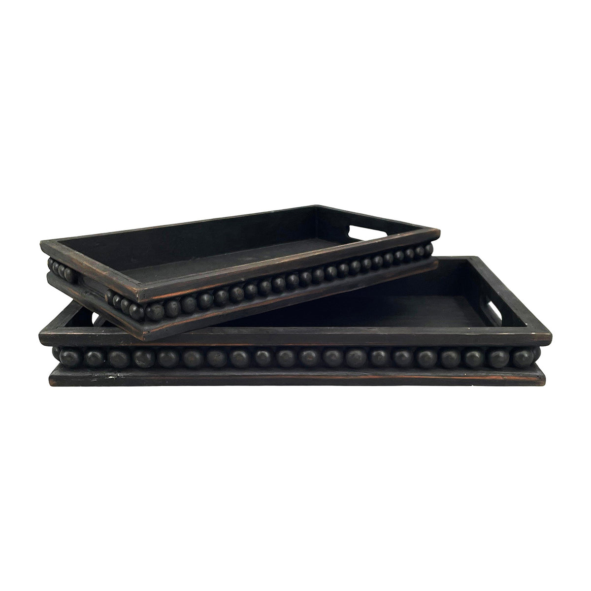 Rectangular Beaded Black Wood Tray