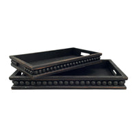 Rectangular Beaded Black Wood Tray