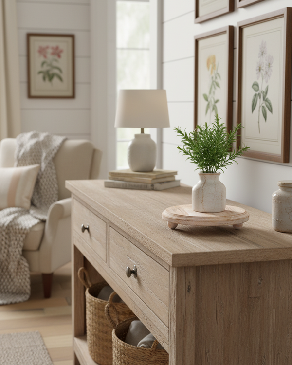 Natural Wood Round Distressed Riser