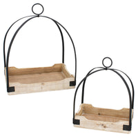 Distressed Wood Bottom and Metal Open Lantern Rectangular