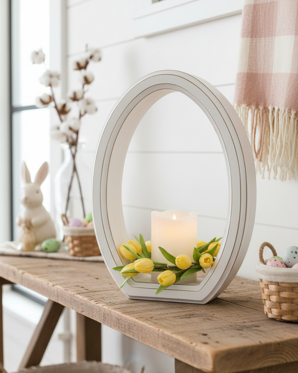 White Wood Egg Frame Cutout