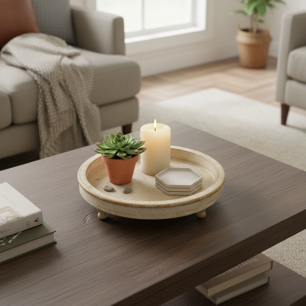 Distressed Natural Wood Tray With Feet