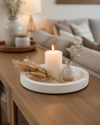 Distressed White Round Wood Tray