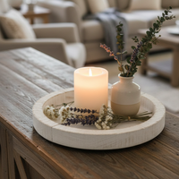 Distressed White Round Wood Tray