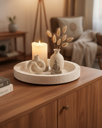 Distressed White Round Wood Tray