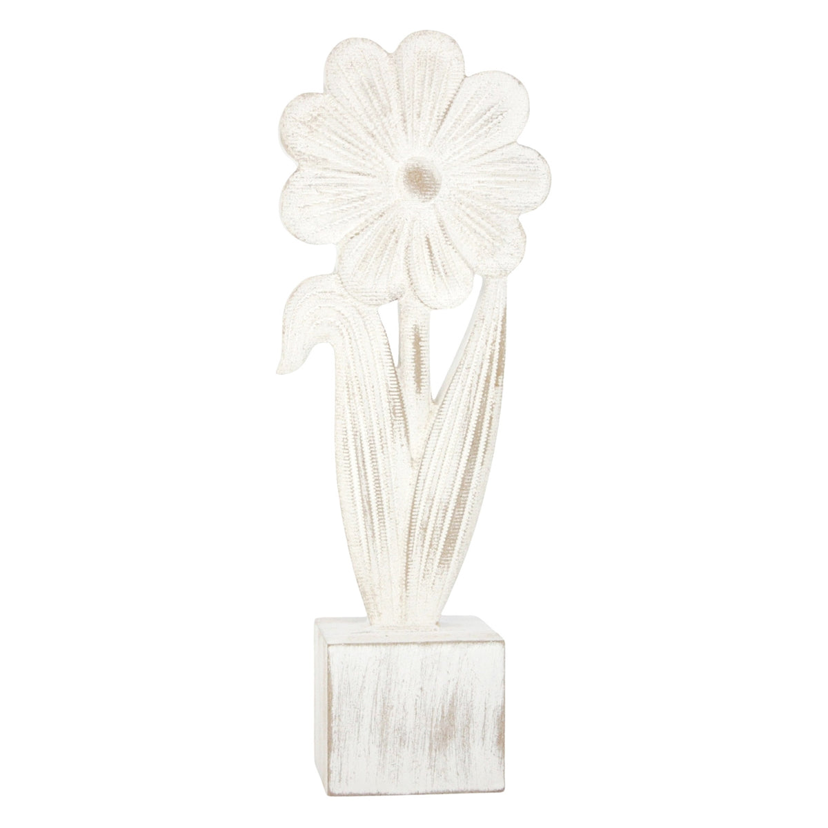 Distressed Wooden Daisy on Block 11.5"H
